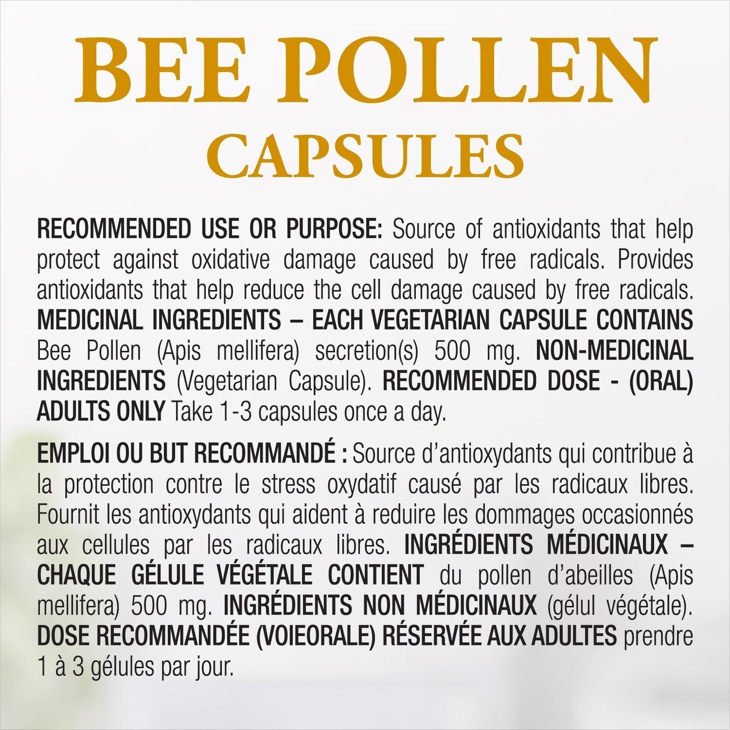 Bee Pollen (500 MG - 90 Capsules)