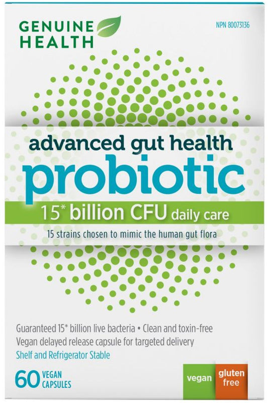 GENUINE HEALTH Advanced Gut Health Probiotic (15 Billion CFU - 60 caps)