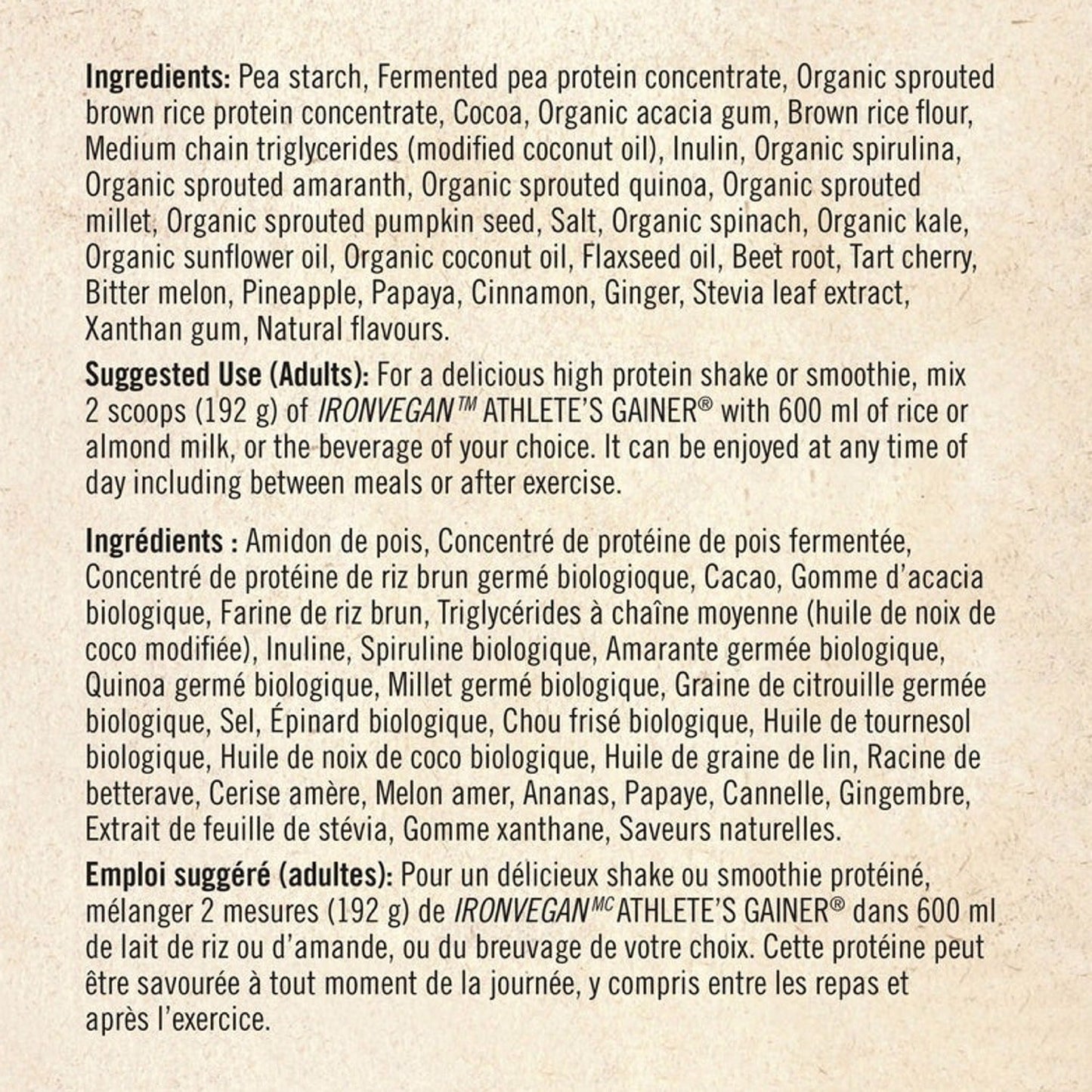 IRON VEGAN Athletes Blend Gainer (Vanilla - 4.5 kg)