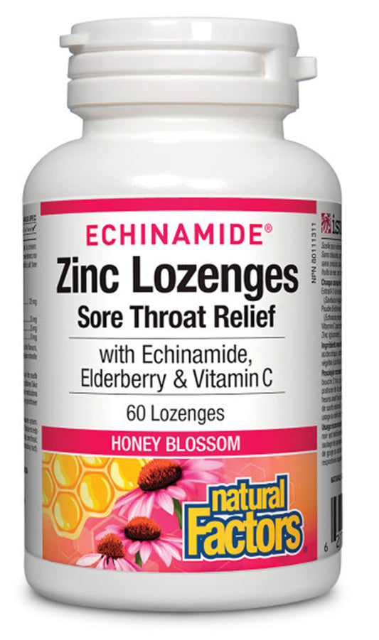 NATURAL FACTORS Echinamide Zinc Lozenges (Honey Blossom - 60 lozenges)